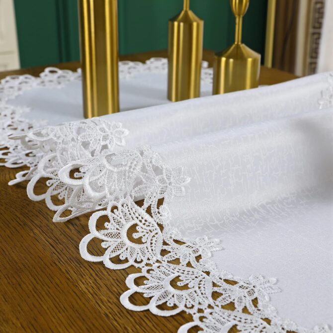 Rectangle Lace Table Runner with Elegant Macrame Embroidery - Image 3