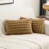 MONKDECOR Enrica Faux Check Fur Cushion cover.(12x18) inches - Gold