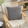 Enrica Carbon Check fur cushion cover, Grey (16×16) inch - Pack of 1