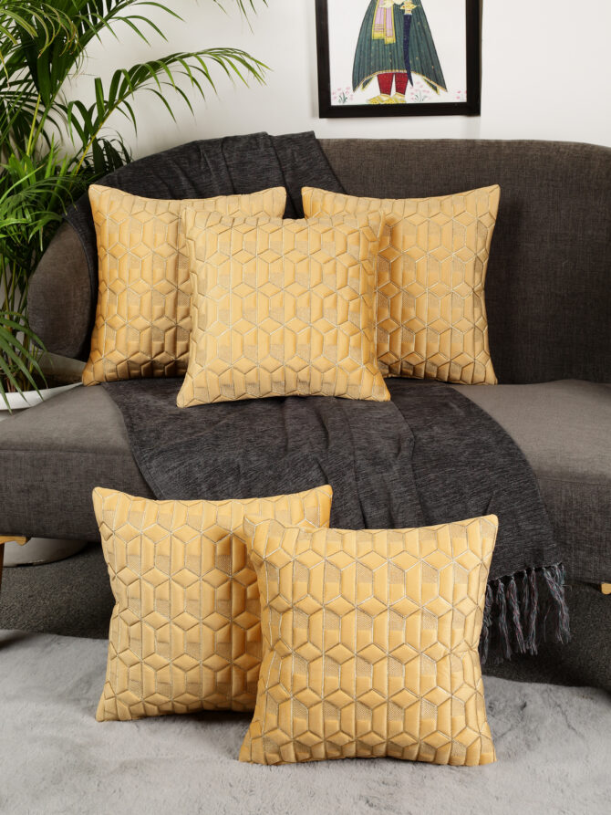 MONKDECOR 3D Geometric Silk Cushion Cover - (16x16) 5 pc