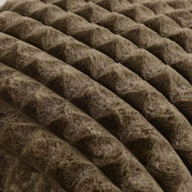 Enrica Carbon Check fur cushion cover, Brown (16×16) inch - Image 2