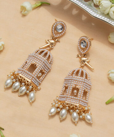 Stylish Off-White & Gold Pearl Window Jhumkis