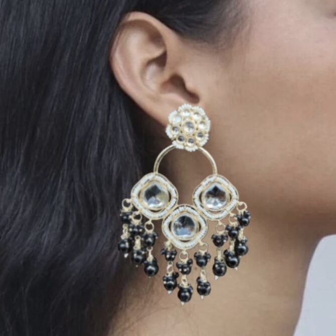Stone Chandbali Earring ( Black ) - Image 2