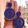 ROUND STONE EARRINGS (BLUE)