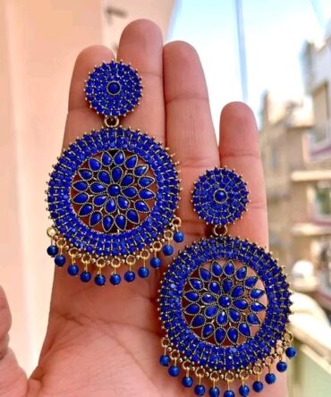 ROUND STONE EARRINGS (BLUE)