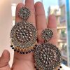ROUND STONE EARRINGS (GREY)