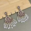 Kundan Studded Long Chandbali Earrings with Pearl Accents (RANI)