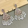 Kundan Studded Long Chandbali Earrings with Pearl Accents (PEACH)