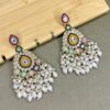 Kundan Studded Long Chandbali Earrings with Pearl Accents  (MULTI)