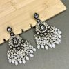 Kundan Studded Long Chandbali Earrings with Pearl Accents (BLACK)