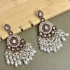 Kundan Studded Long Chandbali Earrings with Pearl Accents (MAROON)