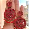 ROUND STONE EARRINGS (RED)