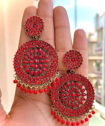 ROUND STONE EARRINGS (RED)