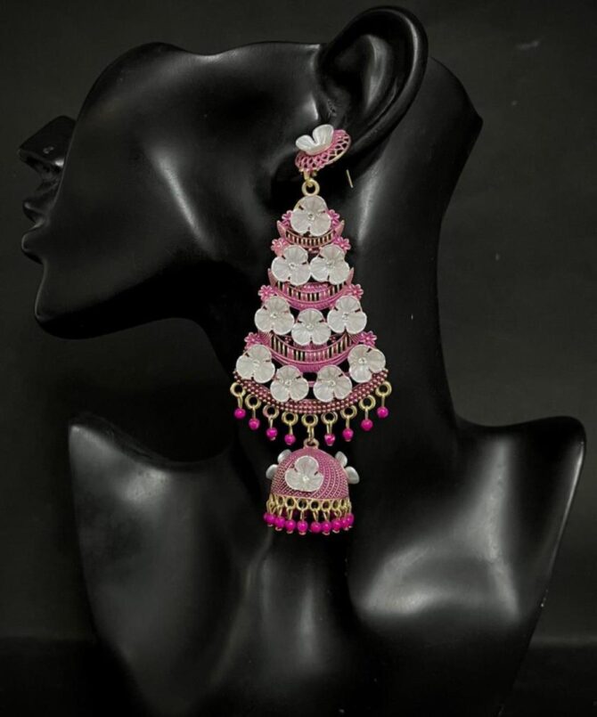 PARI PHOOLKARI EARRINGS (PINK) - Image 2