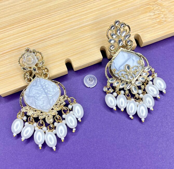 Monkdecor White Tiger Chandbali earrings . - Image 5