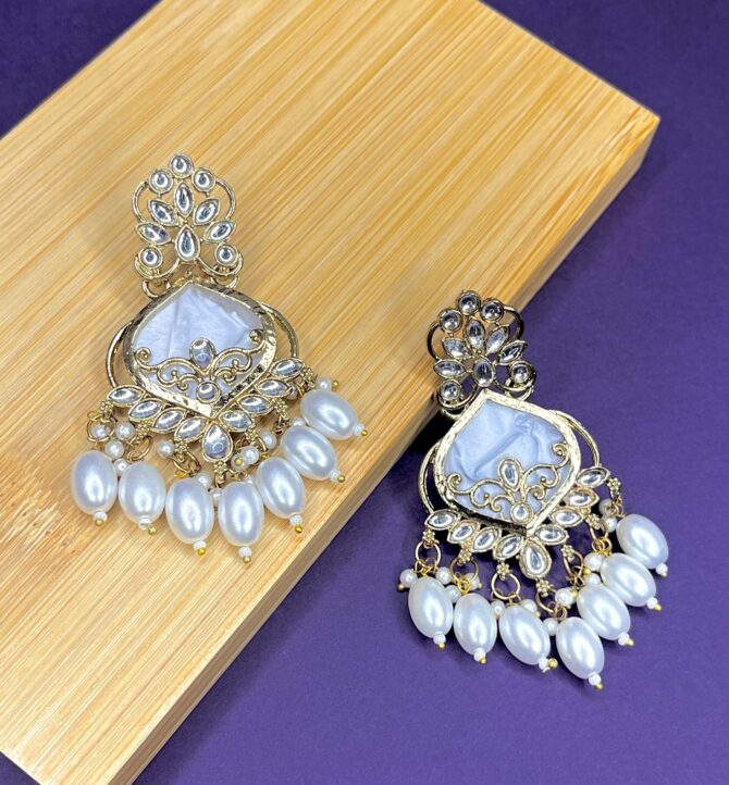 Monkdecor White Tiger Chandbali earrings . - Image 6